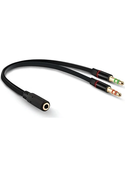 HY-X78 Siyah 3.5mm To Audio + Mic 0.15M Kulaklık Çevirici