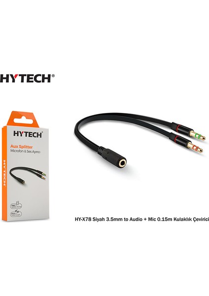 HY-X78 Siyah 3.5mm To Audio + Mic 0.15M Kulaklık Çevirici