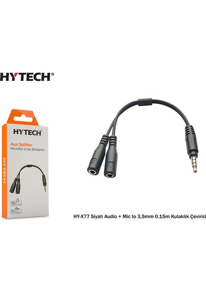 HY-X77 Siyah Audio + Mic To 3,5mm 0.15M Kulaklık Çevirici