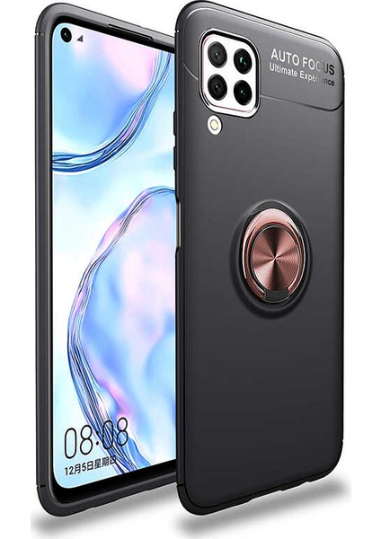 Huawei P40 Lite Kılıf Yüzüklü Manyetik Ravel Silikon Siyah Rose