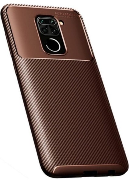 Xiaomi Redmi Note 9 Kılıf Karbon Desenli Lux Negro Silikon Kahverengi + Tam Kaplayan 6D Nano Ekran Koruyucu