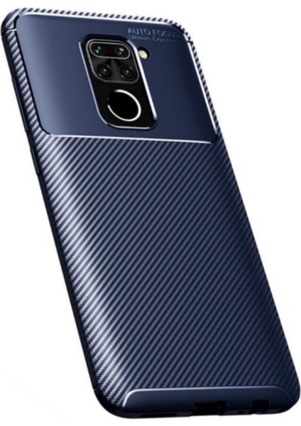 Xiaomi Redmi Note 9 Kılıf Karbon Desenli Lux Negro Silikon Lacivert + Cam Ekran Koruyucu