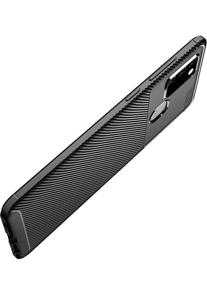 Samsung Galaxy A21S Kılıf Karbon Desenli Lux Negro Silikon Lacivert + Cam Ekran Koruyucu modelleri
