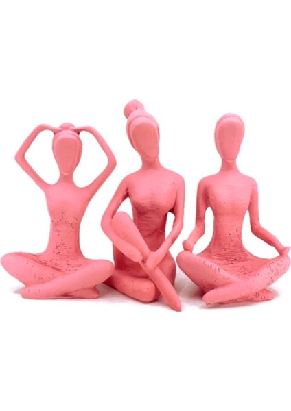 Üçlü Yoga Yapan Kızlar Biblo Pembe