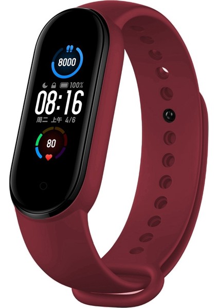 Xiaomi Mi Band 5 ve 6 Akıllı Bileklik Silikon Kordon Kayış Bordo