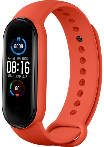 Xiaomi Mi Band 5 ve 6 Akıllı Bileklik Silikon Kordon Kayış Turuncu