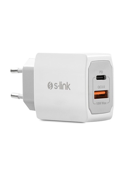 SW-C1110X 1 x USB + 1 x Type-C 18W PD Kablo Hızlı Beyaz Ev Şarj Adaptör