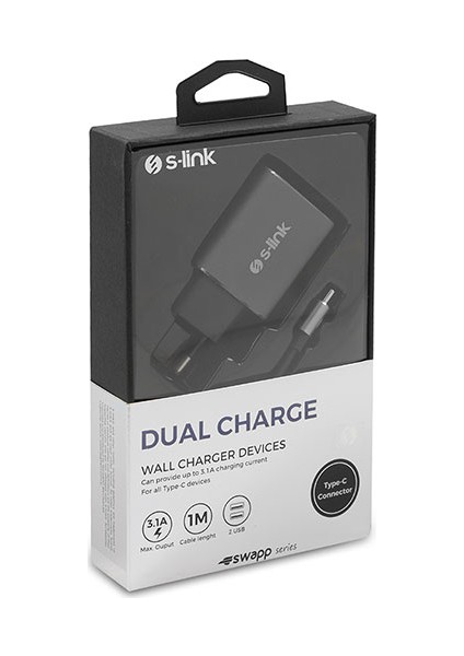 SW-EHT36M 2 x USB 3.1A Metal Ev Sarj Cihazı ve Type-C Data + Sarj Kablosu fırsatları