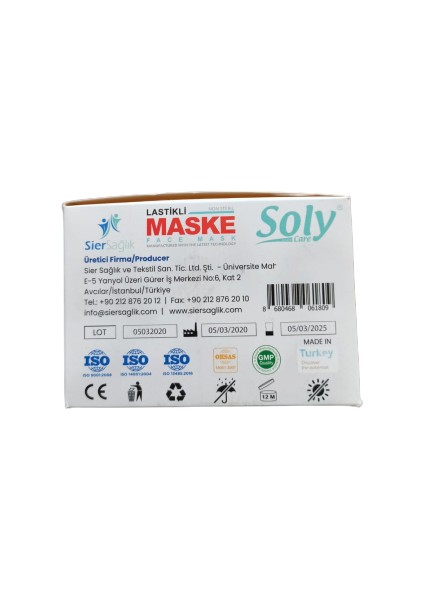 Tek Kullanımlık Üç Katlı Telli Cerrahi Maske 50'li Kutu 3 Adet