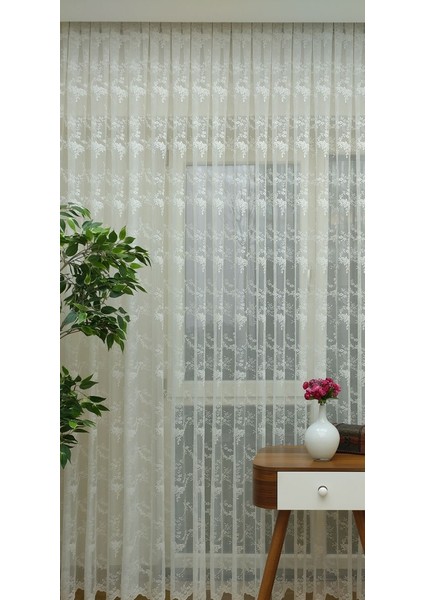 Çiçek Desenli Fransız Dantel Tül Perde 100 x 200 Normal Pile 1/2.5