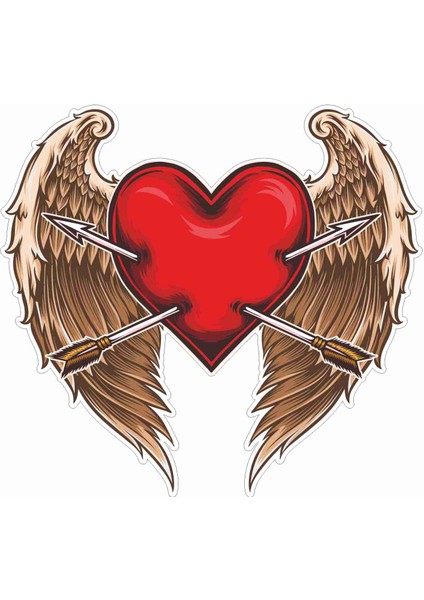 Melek - Kanat - Angel - Wings - Kal - Heart - Aşk - Love - Ok - Arrow Sticker - 20626 Renkli 20 x 21.5 cm