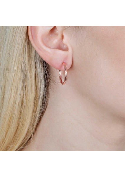 Rose Gold Taşsız Büyük Boy Halka Gümüş Kadın Küpe