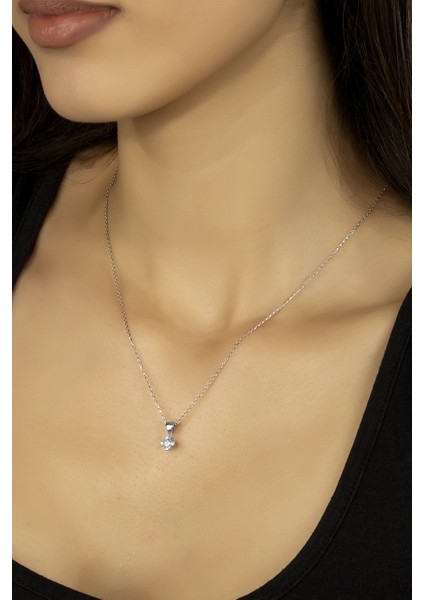 925 Ayar Gümüş Tek Taş Kolye