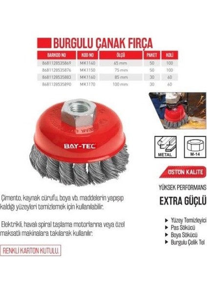 Burgulu Çanak Fırça 75 mm (MK1150) Çanak Fırça