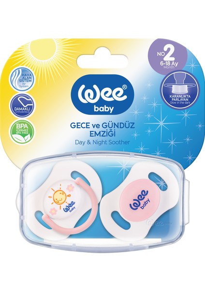 2'li Gece Gündüz Emzik No:2 + Saklama Kabı - Pembe