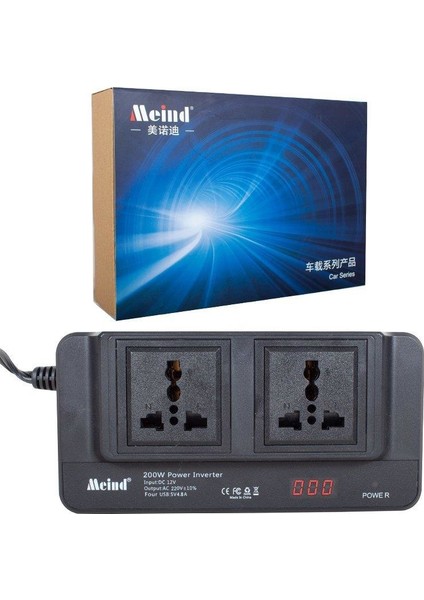 200 W DC12V AC220V Çakmak Kablolu Inverter X4USB Çıkışlı