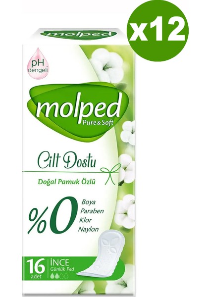 Günlük Ped Pure & Soft Cilt Dostu 16'lı x 12 Adet