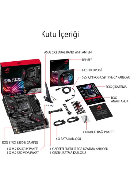 ROG Strix B550-E Gaming Amd B550 DDR4 5100 MHz (OC) Am4 AX Wifi + Bt Atx Anakart