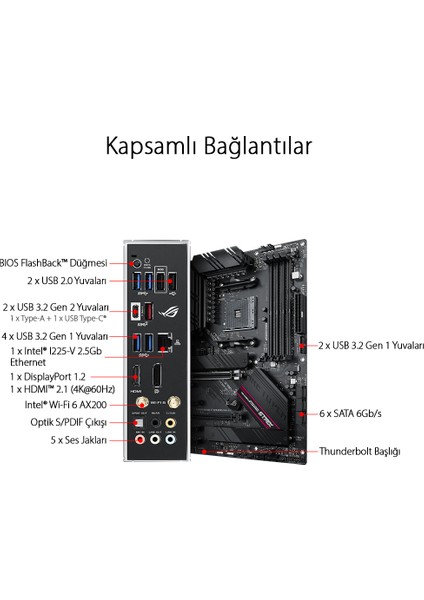 ROG Strix B550-F Gaming(Wi-fi) Amd B550 DDR4 5100 MHz (OC) Am4 AX Wifi + Bt Atx Anakart