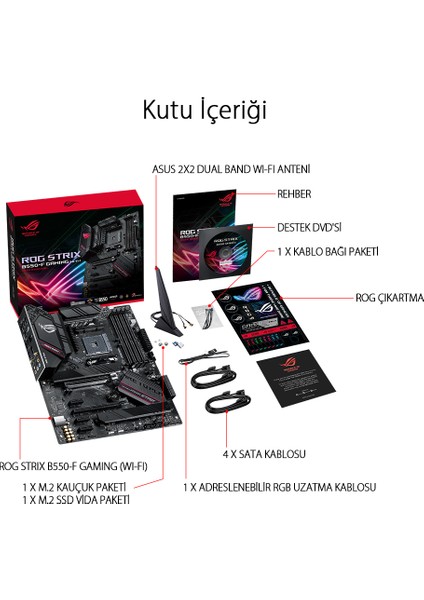 ROG Strix B550-F Gaming(Wi-fi) Amd B550 DDR4 5100 MHz (OC) Am4 AX Wifi + Bt Atx Anakart