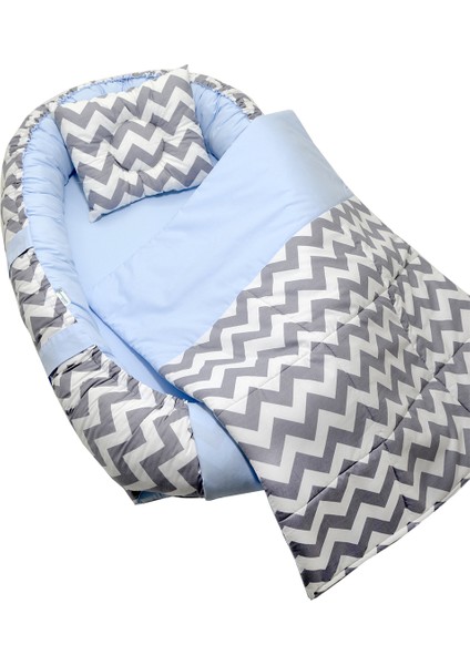 Berababy Babynest Pikeli Gri ve Mavi Kombin Bebek Yuvası 3 Parça Set