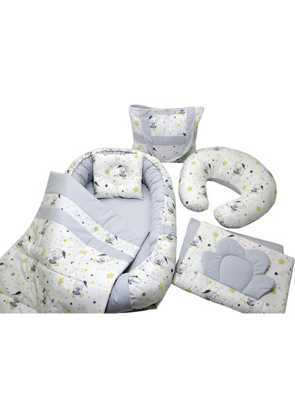 Berababy Babynest Emzirme Yastıklı Gri Ayıcık Model Bebek Yuvası 6 Parça Set