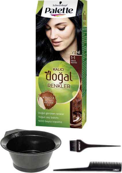 Palette Naturel Saç Boyası 1-1 Gece Mavisi + Saç Boyama Seti