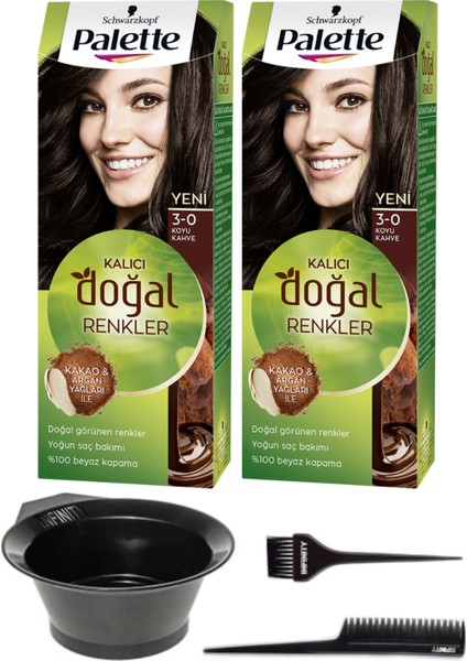 Palette Naturel Saç Boyası 2'li 3-0 Koyu Kakao + Saç Boyama Seti