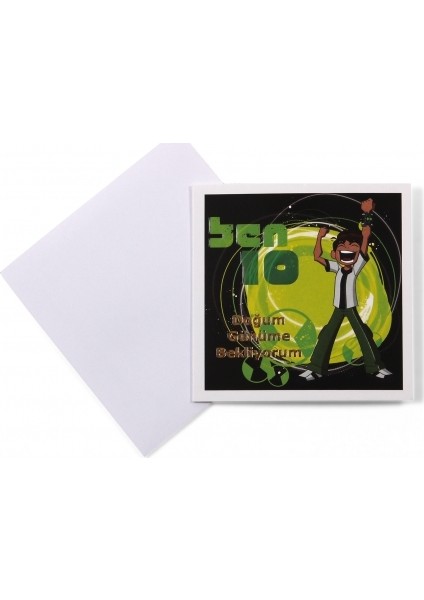 Ben10 Doğum Günü Kart+Zarf 10 Lu