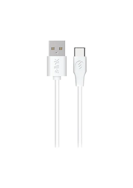 S-link TPC-KC02B 0.2 mt 2.4A USB to Type-C Beyaz Data + Şarj Kablosu