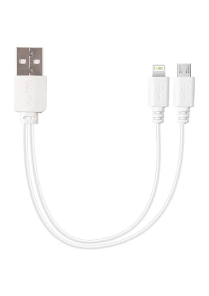 S-link IP-KC05B 2İN1 20 cm 3A USB Lightning + MİCRO Beyaz Şarj Kablosu