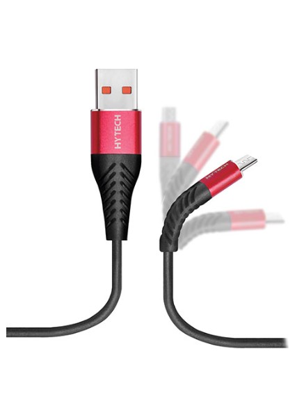 HY-X230 1.2 mt 3A Micro USB Kırmızı/Siyah Data + Şarj Kablosu