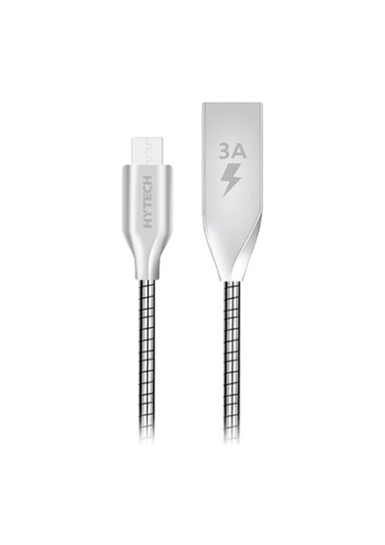 hy-x120 1 mt 3A Metal Silver Micro USB Data + Şarj Kablosu