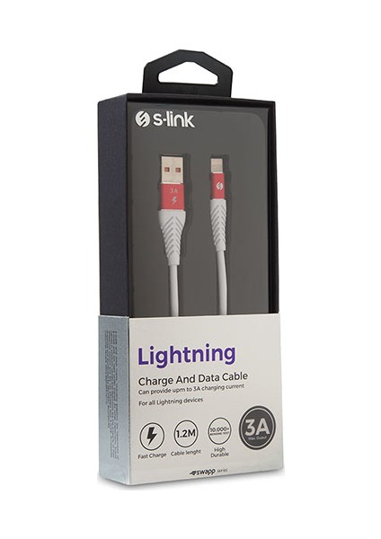 SW-C665 1.2 mt 3A Lightning Kırmızı/Beyaz Şarj Kablosu