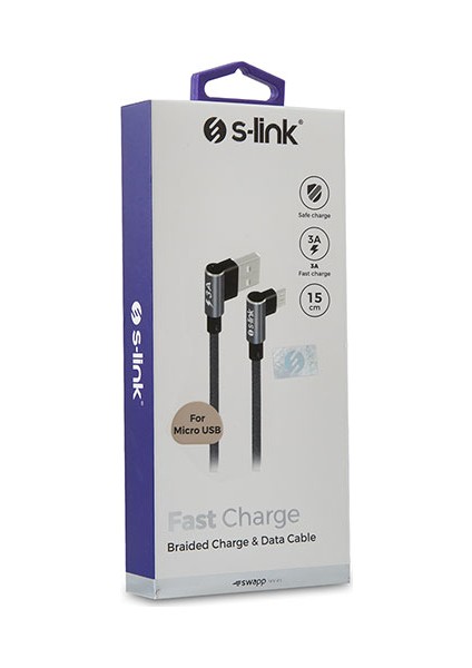 SW-C557 3A - 15 cm Micro Gri Kılıflı Metal -L- Kablo