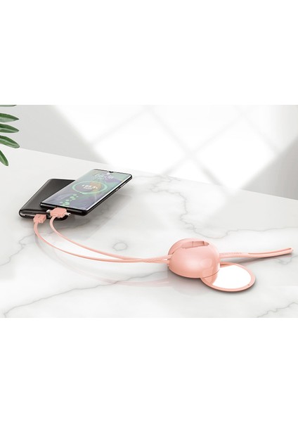 SL-C2020 2.1A Micro USB + Lightning + Type-c 3 in 1 Pembe Aynalı Saklama Kablı Şarj Kablosu modelleri