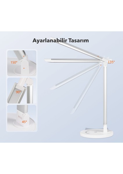 TT-DL13 USB Şarj Portlu 12W LED Masa Lambası Philips EnabLED Programı Üyesi Beyaz (5 Renk, 7 Kısıklık Dokunmatik Ayarlı)