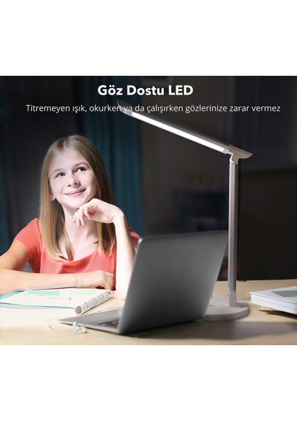 TT-DL13 USB Şarj Portlu 12W LED Masa Lambası Philips EnabLED Programı Üyesi Beyaz (5 Renk, 7 Kısıklık Dokunmatik Ayarlı)