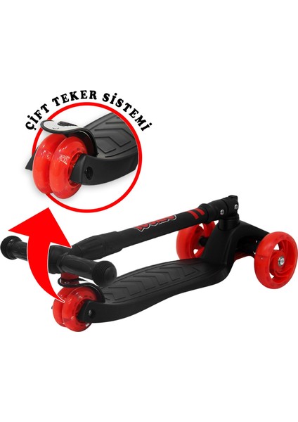 3 Tekerlekli LED Işıklı Ayarlanabilir Katlanabilir Maxi Scooter - Sarı
