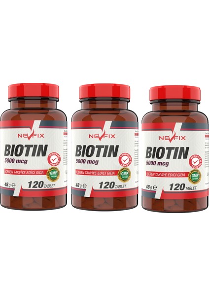 Biotin 5000 Mcg 120 Tablet x 3 Kutu 360 Tablet