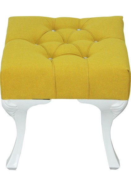Vinda Kapitoneli Kapıönü Ayakucu Bench Puf Taş Düğme 40 cm Hardal