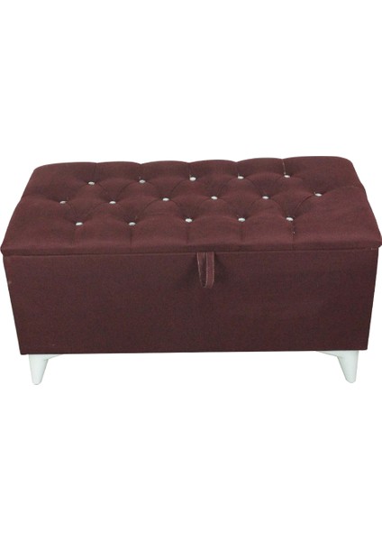 Vinda Kaptioneli Sandıklı Puf 90 cm Bordo Taş Düğmeli