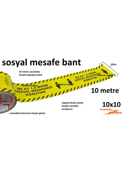 Sosyal Mesafe Bant Şerit Koruma Bantı Sarı 10 m Sağlık Bantı 10 cm İkaz Bantı 1.5 m Mesafe Ban fiyatları