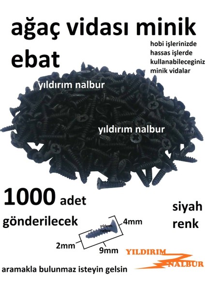 Ağaç Vidası Siyah Renk Hobi Vidası 1000 Adet Minik Kutu Vidası Çok Amaçlı Minik Sunta Vidası Hobi fiyatları