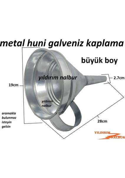 Galveniz Metal Huni 20 cm Büyük Boy Mazot Benzin Huni Aktarma Hunisi Galveniz