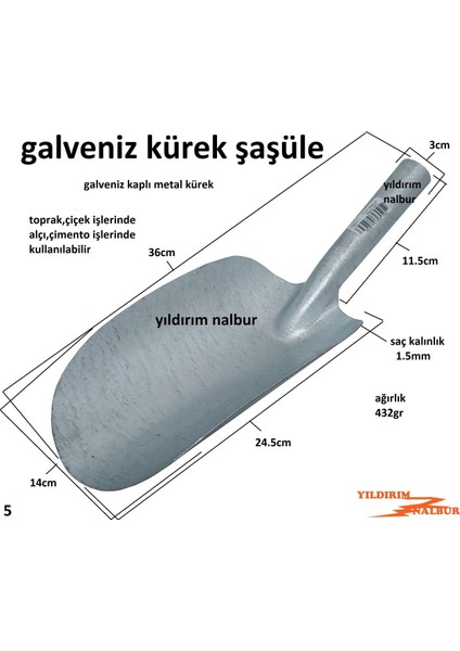 Şaşüle Toprak Küreği Galveniz Orta Boy Çiçek Alçı Küreği