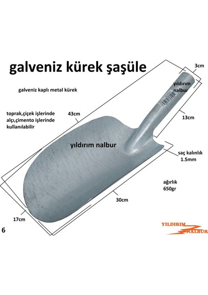 Şaşüle Toprak Küreği Galveniz Şaşula Duble Büyük Boy Çiçek Alçı Küreği