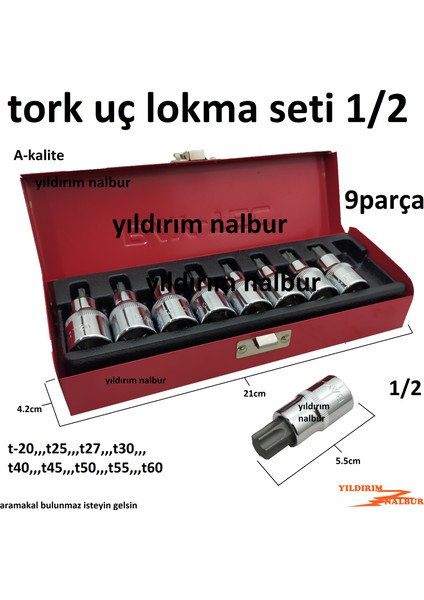Tork Lokma Seti 1/2 9 Parça T-60 Lokma Kolu Cırcır Tork Anahtar Seti