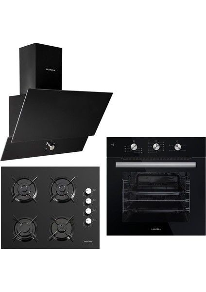 Black Crystal Ankastre 3'lü Set (A6SF2 MT Siyah Ankastre Fırın + 40TAHDF Siyah Ankastre Ocak + 830 Siyah Davlumbaz)