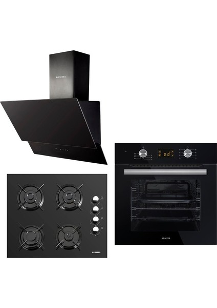 Black Optimus 3'lü Ankastre Set (A6SF2 DDT Siyah Ankastre Fırın + 40TAHDF Siyah Ankastre Ocak + 835 Siyah Davlumbaz)